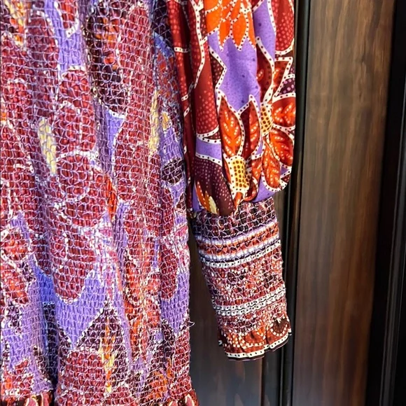 Farm Rio Size Medium Long Sleeve Floral Smocked Dress NWT - Picture 5 of 10